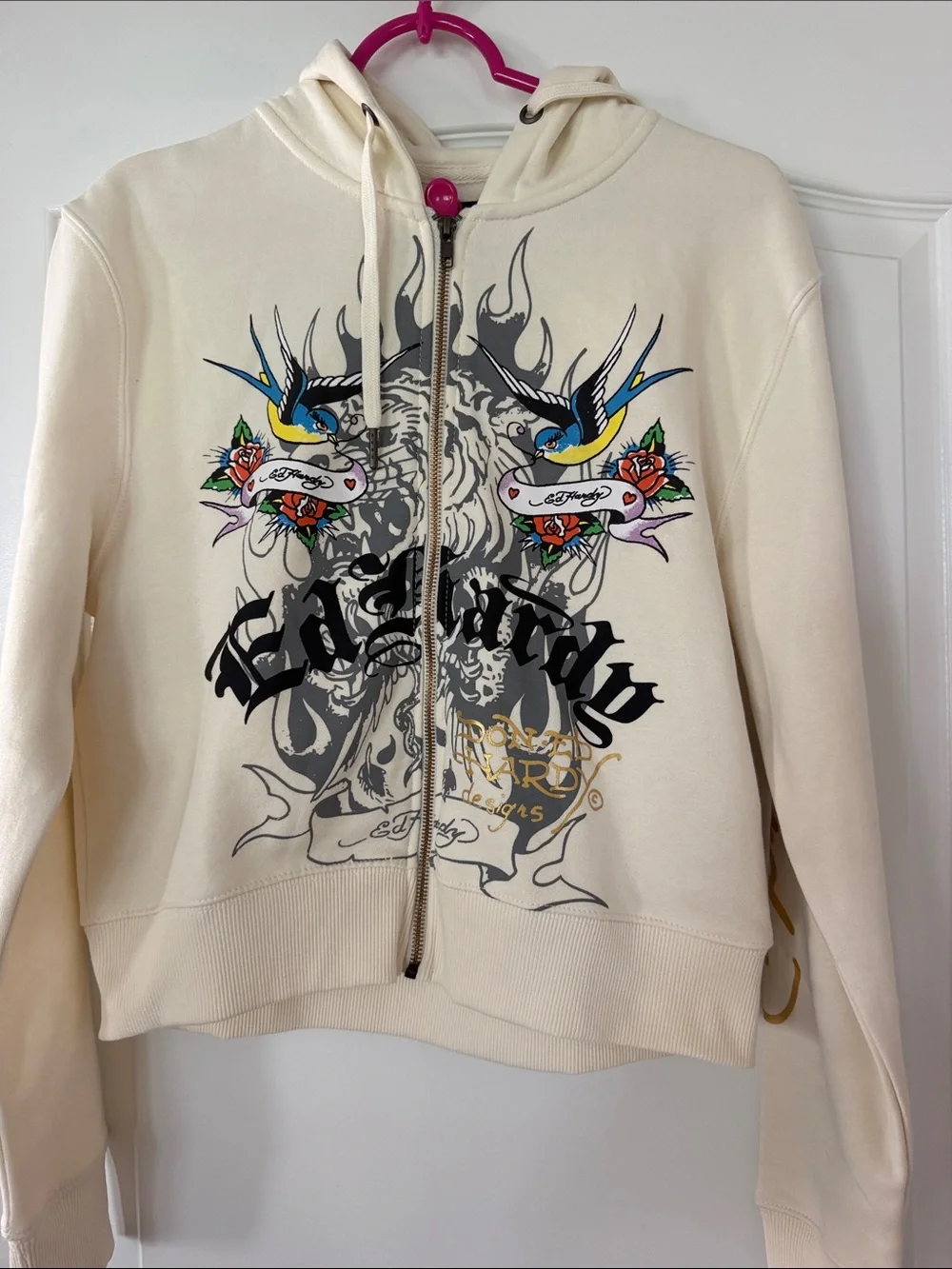 Ed Hardy Women’s Cream Graphic Zip Hoodie